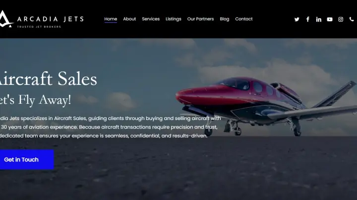 Arcadia Jets website designed by OrangeSky Websites