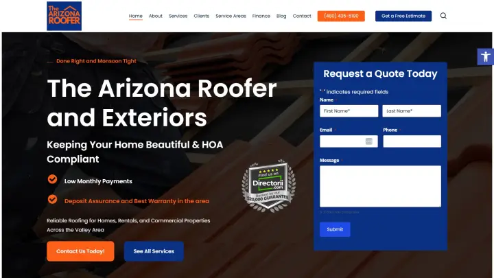 The Arizona Roofer website design by OrangeSky Websites
