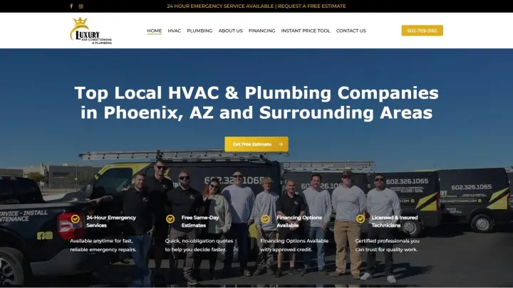 Luxury Air Conditioning and Plumbing website designed by OrangeSky Websites
