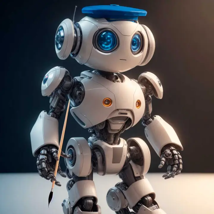 OrangeSky robot mascot holding a paintbrush, representing custom web design