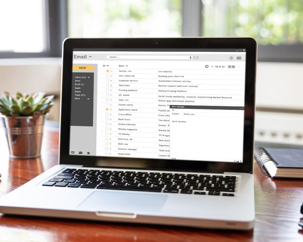 Emails list on a laptop screen