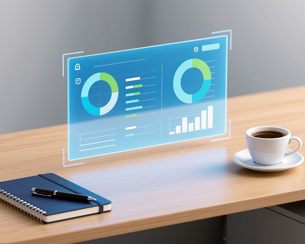 Refreshing coffee break with advanced AI analytics display