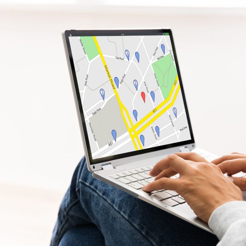 Location map on laptop computer