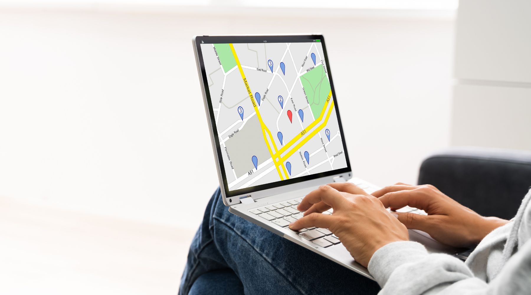 Location map on laptop computer