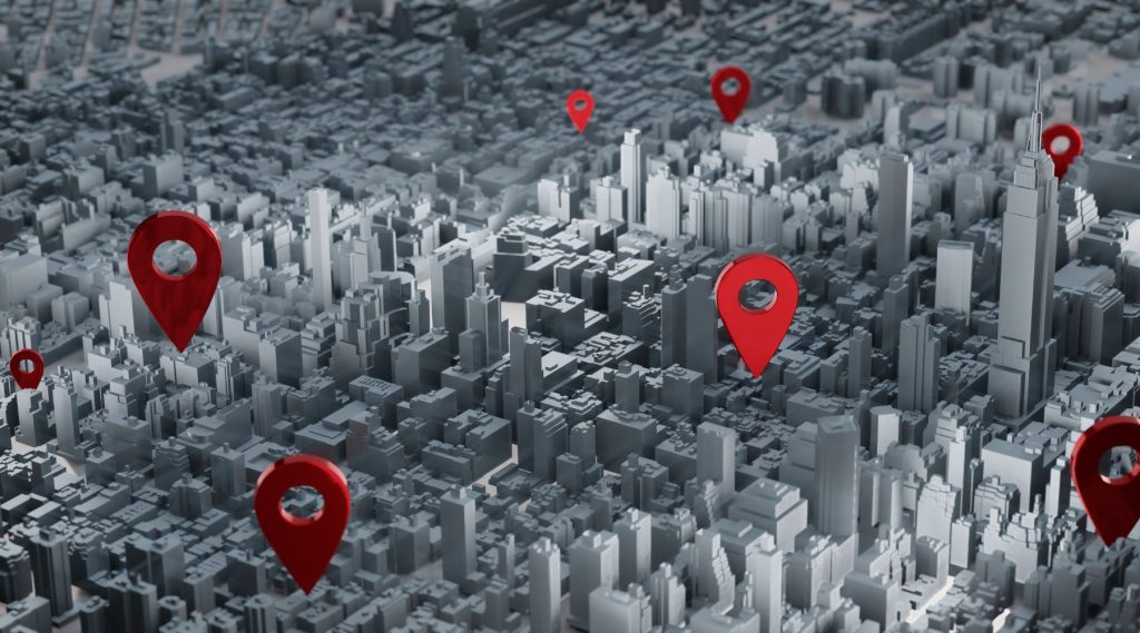 3D city map with location pins