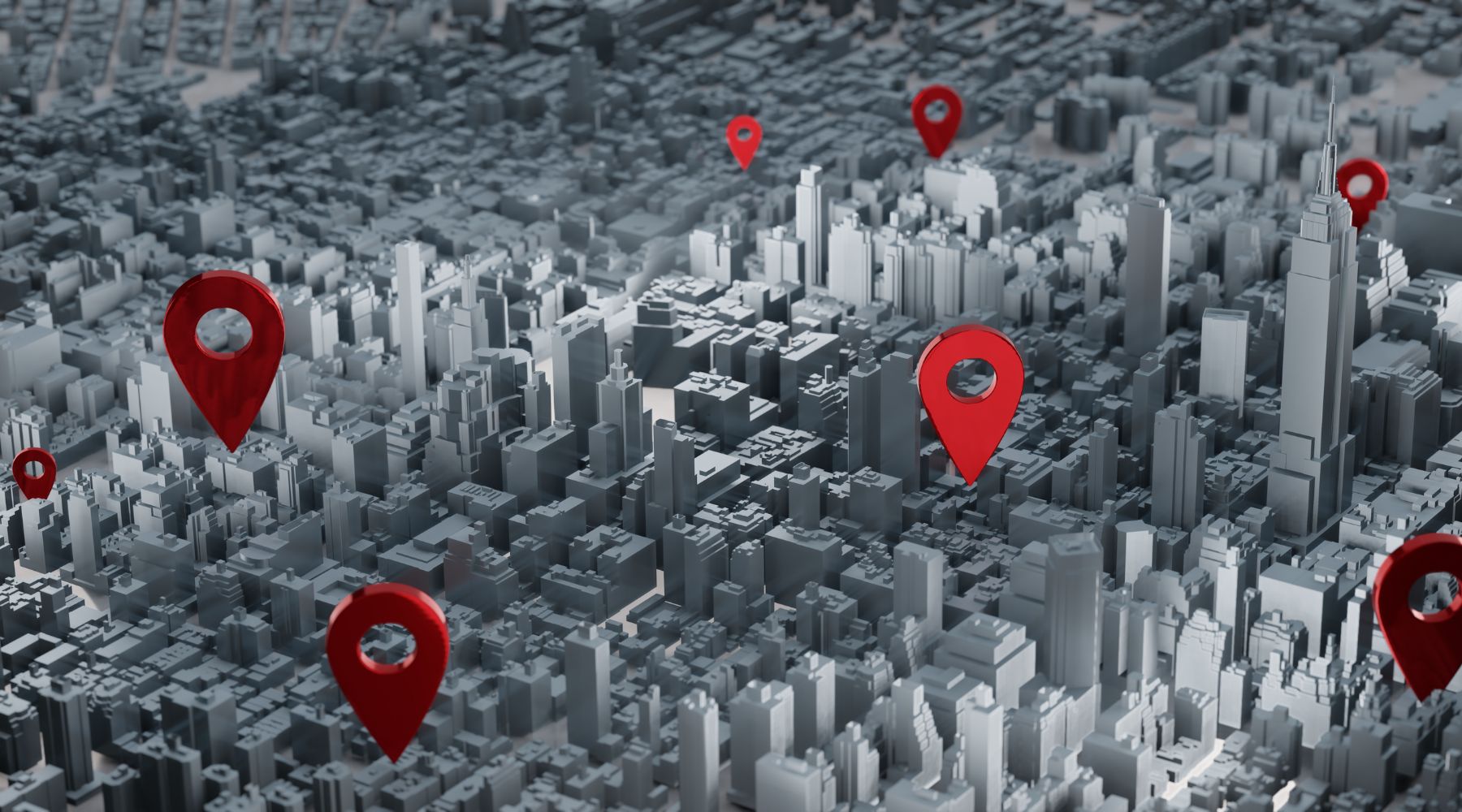 3D city map with location pins