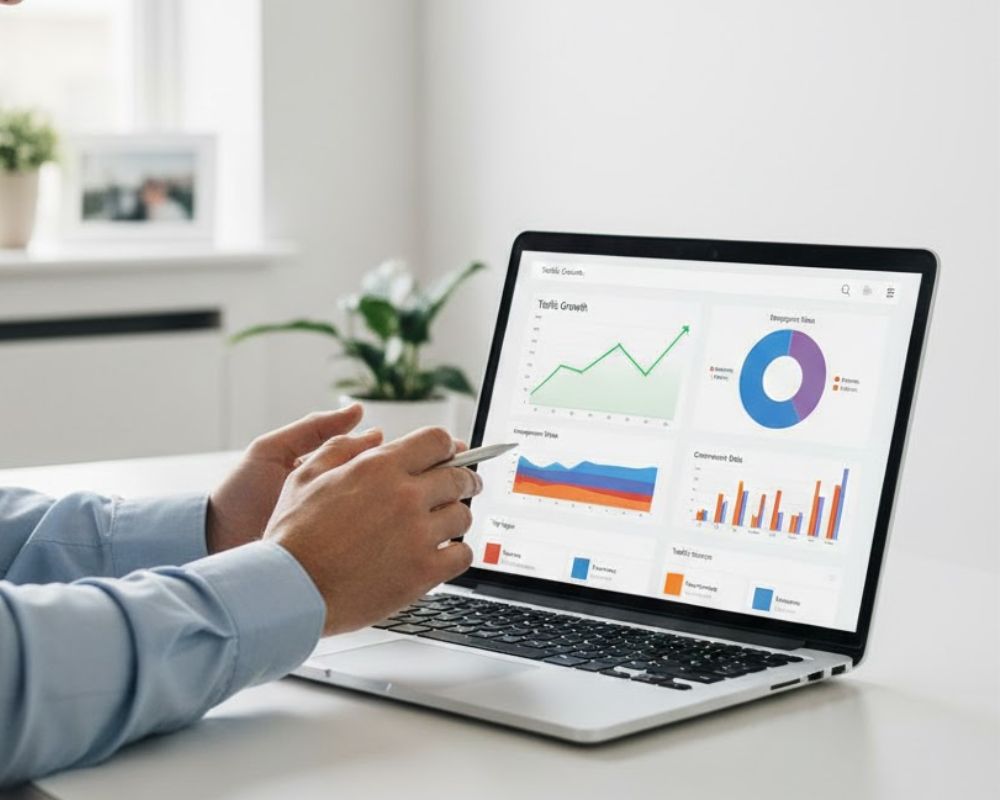 website performance metrics on a laptop