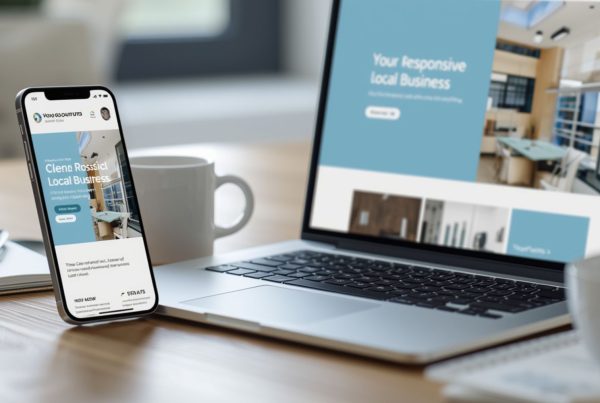 A smartphone displaying a clean local business website beside an open laptop showing the same responsive website layout