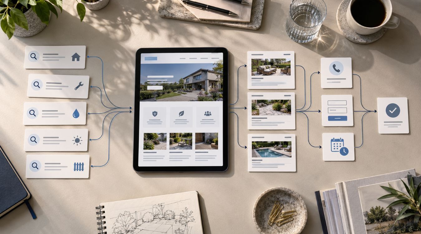 Customer search journey connecting an optimized service page to inquiries and leads